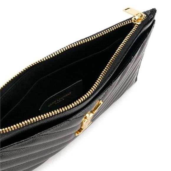 SAINT LAURENT YSL monogram quilted leather zipped pouch clutch - Picture 4 of 4